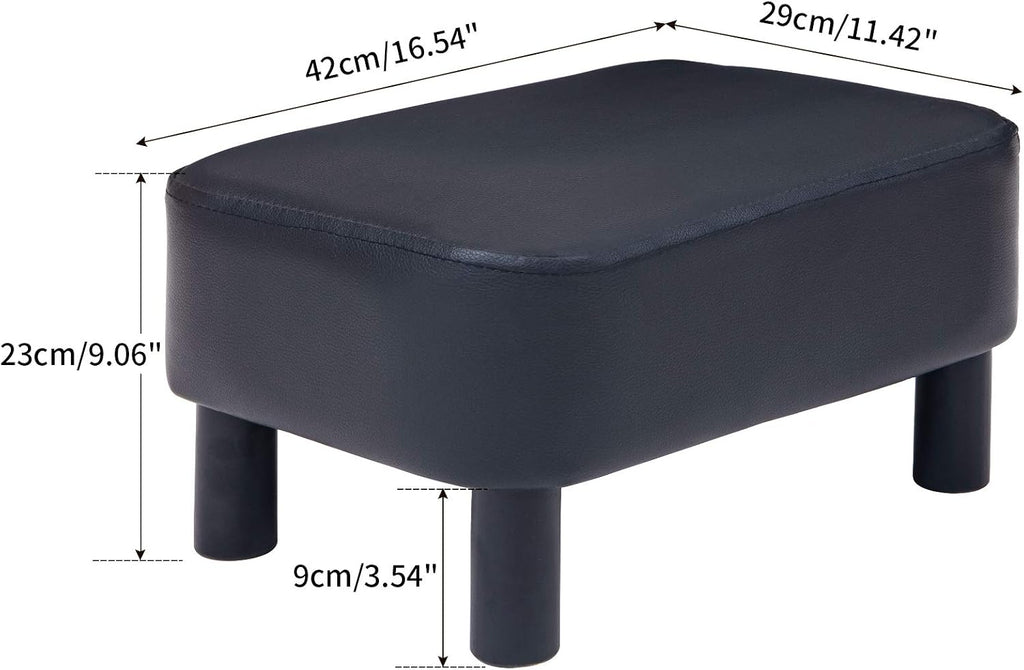 IBUYKE Small Footstool Ottoman, PU Faux Leather Footrest, Black RF-BD210