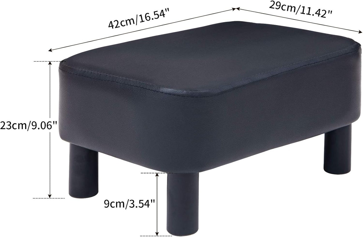 IBUYKE Small Footstool Ottoman, PU Faux Leather Footrest, Black RF-BD210