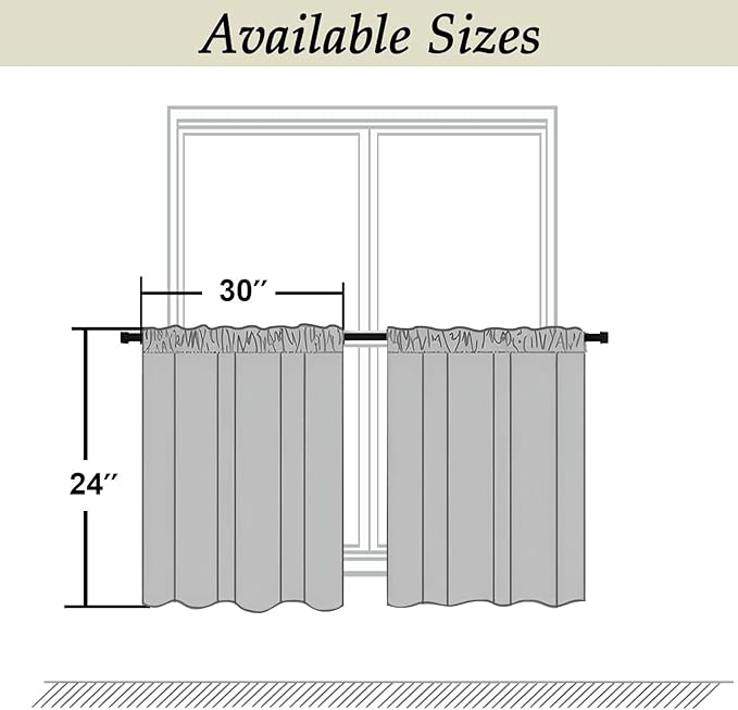 Simplebrand Ava Grey Short 24 Inches Blackout Curtain 2 Panels Set, Half Window - Image 9