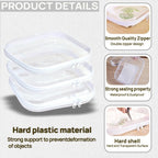 3PCS Clear Hard Plastic Zipper Case, Double Zippers Hard Pouch, Portable Travel Organizer Bin Clear Makeup Bag for Toy Storage, Snack Bag, Cosmetics, Diaper Bag, Toiletry Bag (3PCS-M)