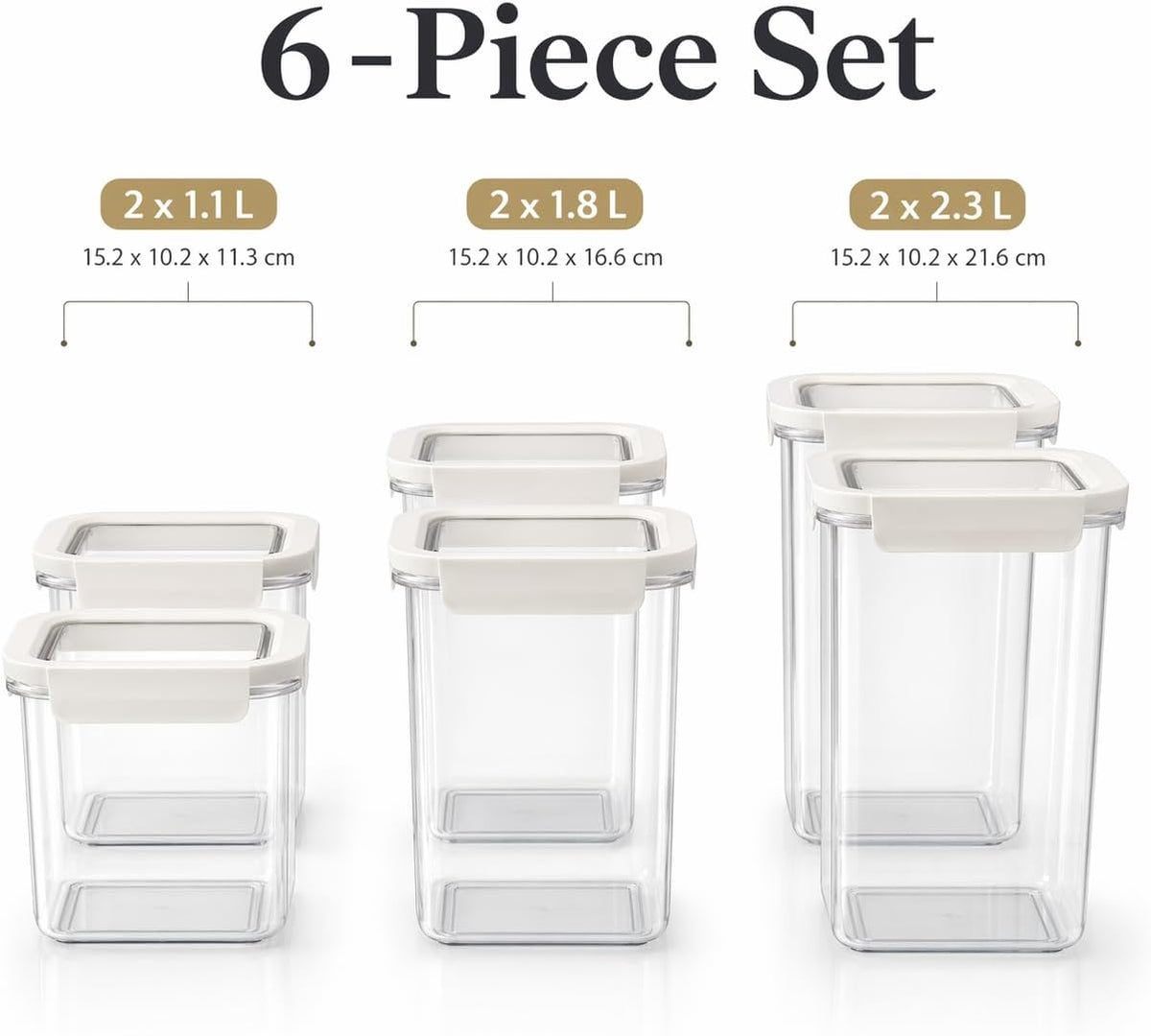 Kitchen Storage Containers, Set of 6, Food Organization and Storage Solution