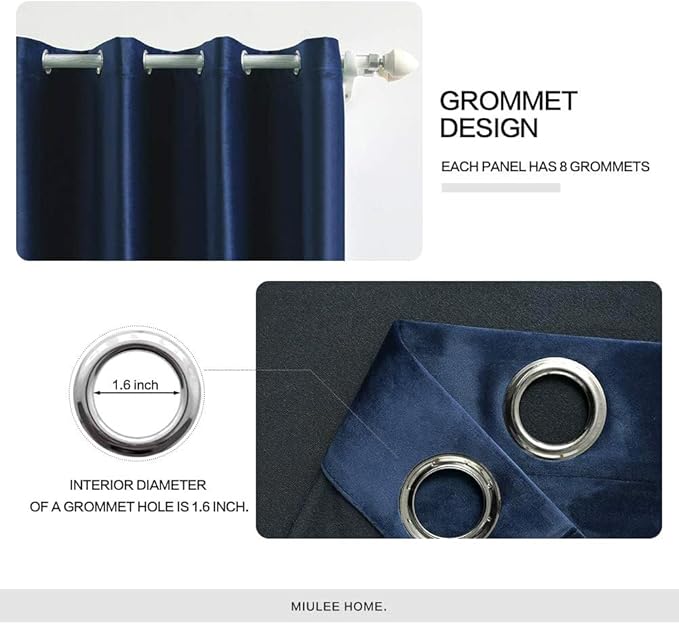 MIULEE 2 Panels Blackout Velvet Curtains Solid Soft Grommet Royal Blue Curtain - Image 2