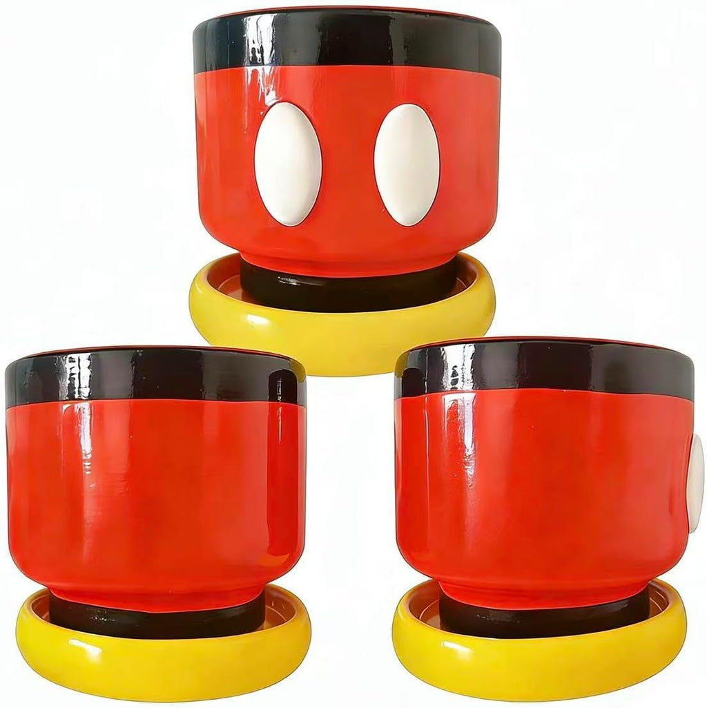Red Cartoon Mouse Resin Planter with Drainage & Saucer,4.5In Decorative Plant Pots
