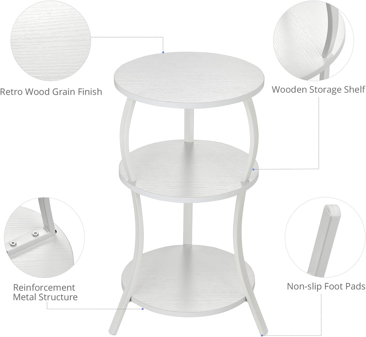 YEAKOO Small Round Side Table,3-Tier Slim Waist End Table for Small Spaces
