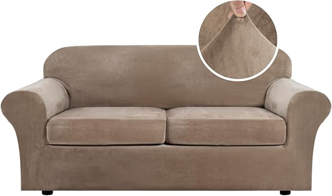 H.VERSAILTEX Real Velvet Plush 3 Piece Stretch Sofa Covers Couch Covers by HVERSAILTEX