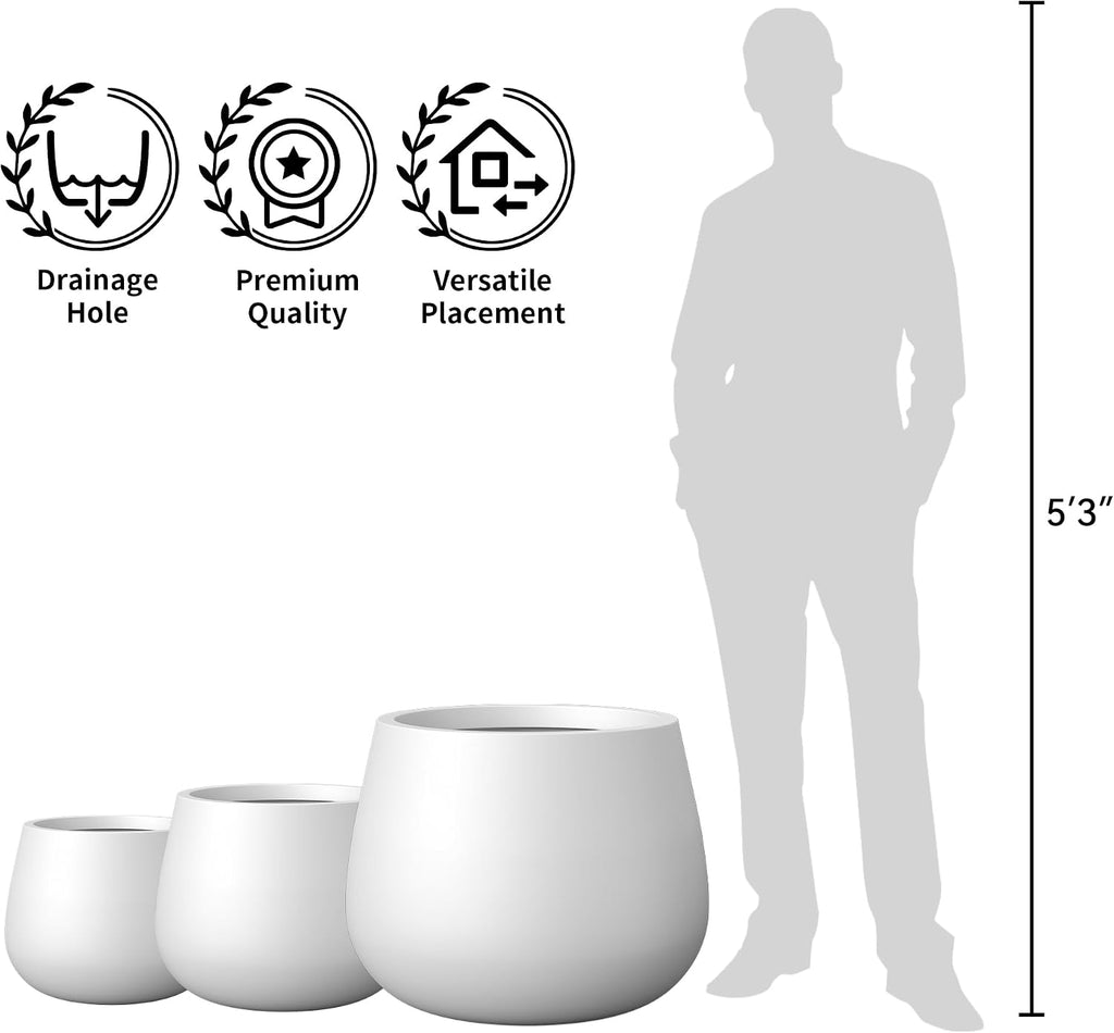 Kante Modern Home Minimalist 18.1" Dia Snow White Concrete Curved Planter