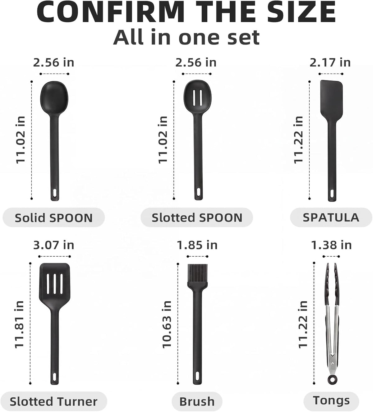 Kitchen Utensils Set 6 PCS,Silicone Cooking Utensils Set,Spatula Set,446℉ Heat Resistant Cooking Utensils,Tongs,Spoon,BPA Free Kitchen Gadgets Appliances for Non-Stick Cookware,Home Essential(Black)