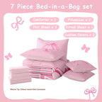Feelyou Pink Bow Comforter Set with Sheets 7 Piece Full Size Dreamy Princess Bow Bedding Set for Kids Boys Girls Personalized Letter A Bed in a Bag Room Decor Soft Microfiber