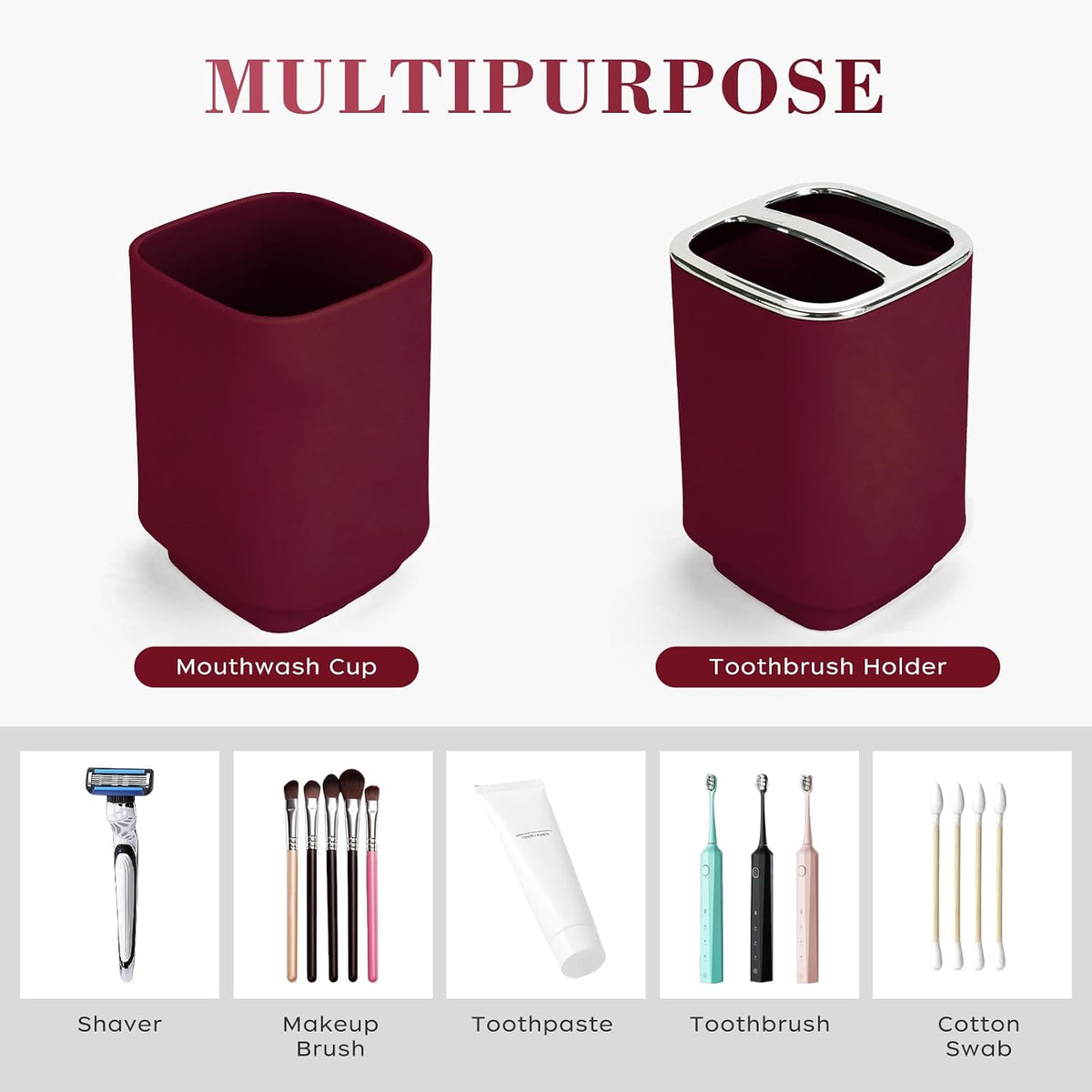 4Pcs Burgundy Bathroom Set, Square Boho Soap & Toothbrush Holder Set