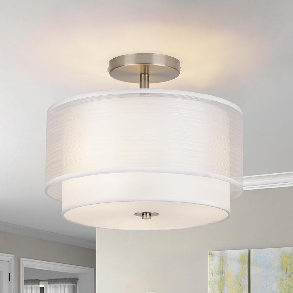 Semi Flush Mount Ceiling Light Fixture,Bedroom Ceiling Light,12.6'' Light Fixtures Ceiling Mount,Drum Light Fixture,3-Light Modern Close to Ceiling Lamps for Living Room Dining Room Kitchen Entryway