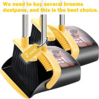 2 Pack is More economical,Brooms with Dustpan Combo Set， with 52" Long Handle, Dustpan Teeth with self-Cleaning Function, Indoor and Outdoor Sweeping, Perfect for Home Office (Large/Yellow/ 2-Pack)