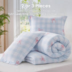 Blue Plaid Twin Comforter Set Pink Bow, Soft Microfiber Bedding