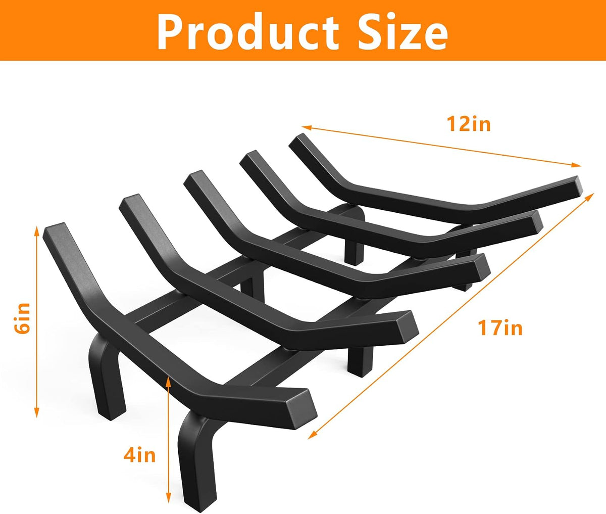 Mr IRONSTONE Fireplace Grate Fireplace Log Holder Solid Steel Heavy Duty Firewood Log Burning Rack Fire Grates for Outdoor Kindling Tools Pit Indoor Wrought Iron Wood Stove 17 inch