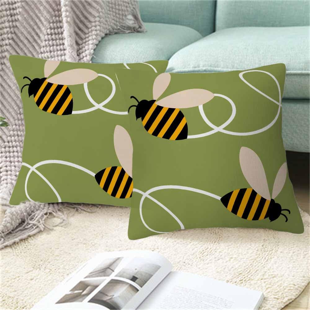 Cute Flying Bees Throw Pillow Covers 18x18 Set of 2,Black Yellow Striped Bees Summer Decorative Pillow Covers for Sofa Couch Living Room Soft Home Decor,Outdoor Patio Car Seat Cushion Cases