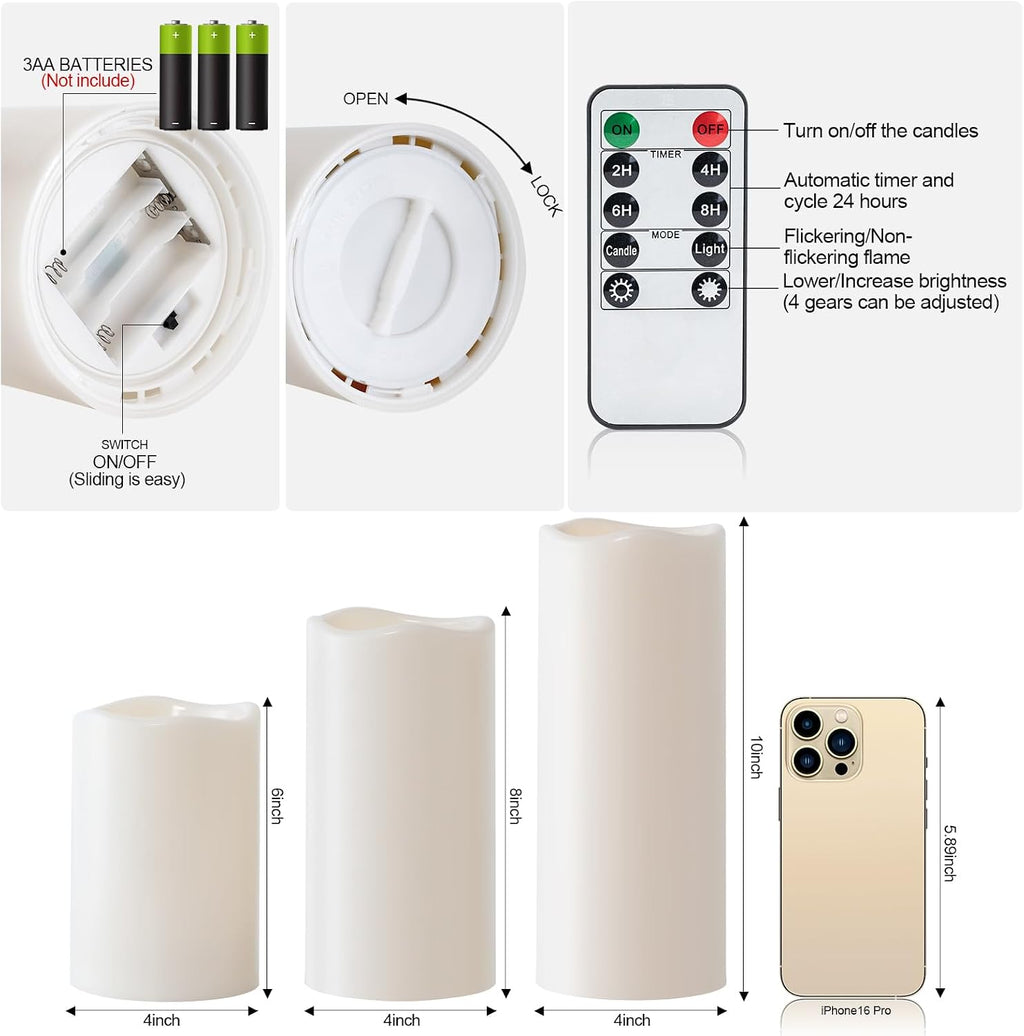 Amagic Waterproof Outdoor Flameless LED Pillar Candles with Remote Timer