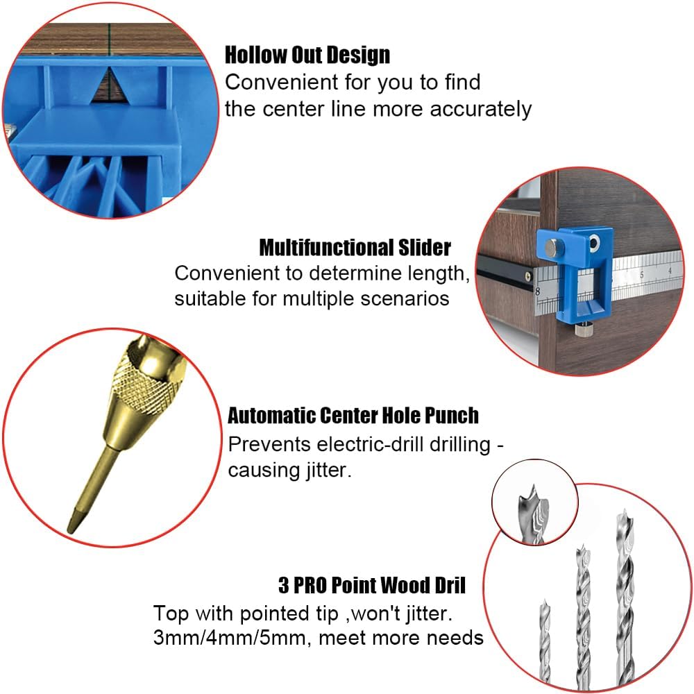 King&Charles Cabinet Hardware Jig&Auto Center Punch&Point Drill Bits