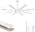 65 Inch Ceiling Fan with Light, White Large Metal Downrod Ceiling Fan Light White, 3CCT, 6 Speed Ceiling Fans with 3 Downrods for Living Room Bedroom, UL Listed