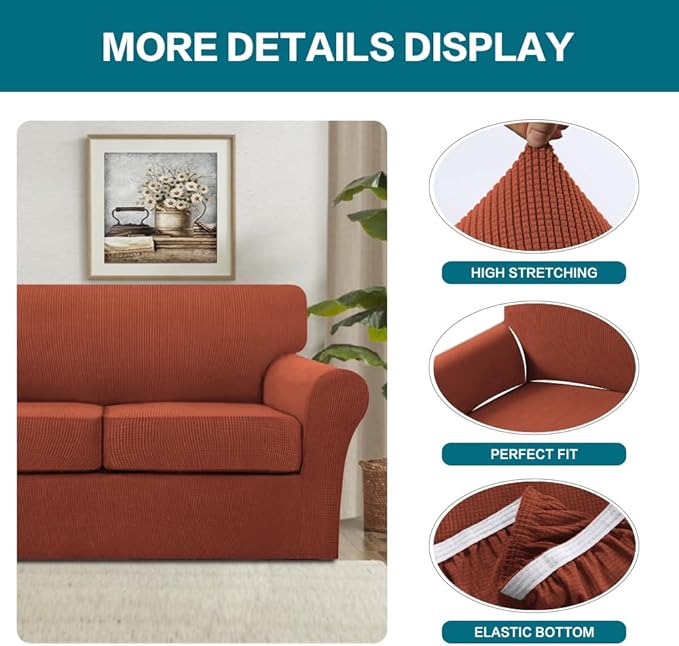 Turquoize 3 Piece Sofa Covers for 2 Cushion Couch Sofa Slipcover Soft Couch - Image 4