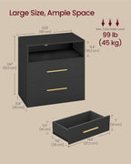 VASAGLE 23.6 Nightstands, LED Lights, Charging Station, 2 Drawers