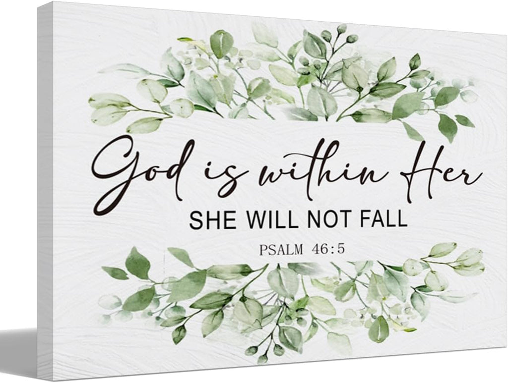 BIWSHA Sage Green Bathroom Decor, Green Wall Decor, Canvas Wall Art For Bedroom, Sage Green Bathroom Accessories, Inspirational Psalm 46:5 Wall Art For Office Bedroom, God is Within Her, 11x14 In