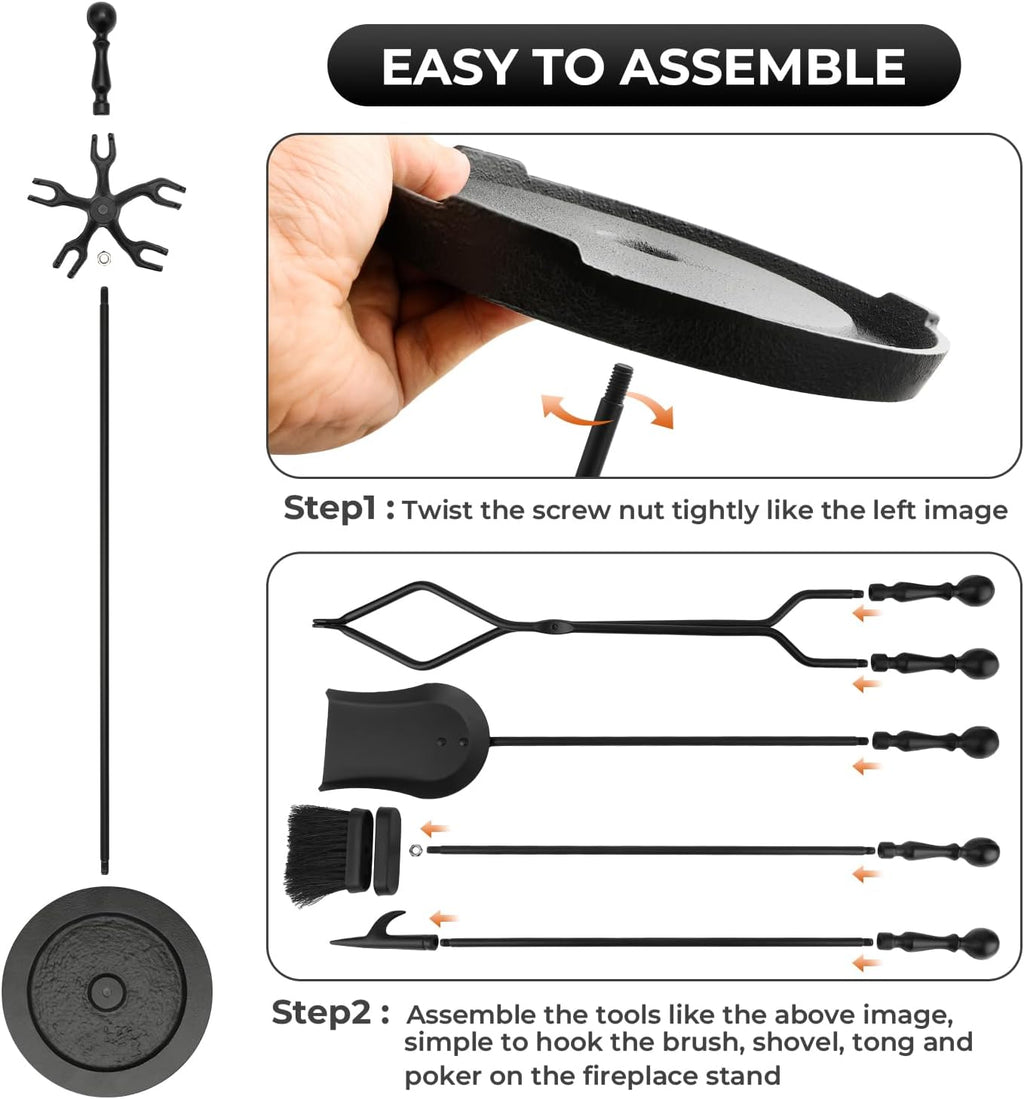 Heavy Duty Cast Iron Fireplace & Fire Pit Tools Set, 5-Piece