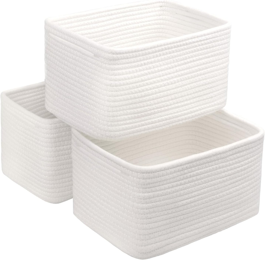 R RUNKA Small Cotton Rope Basket – Storage Bin for Organizing (10.6" x 6.7" x 6.7"), Bathroom Storage Basket for Shelf, Counter & Closet（Beige）