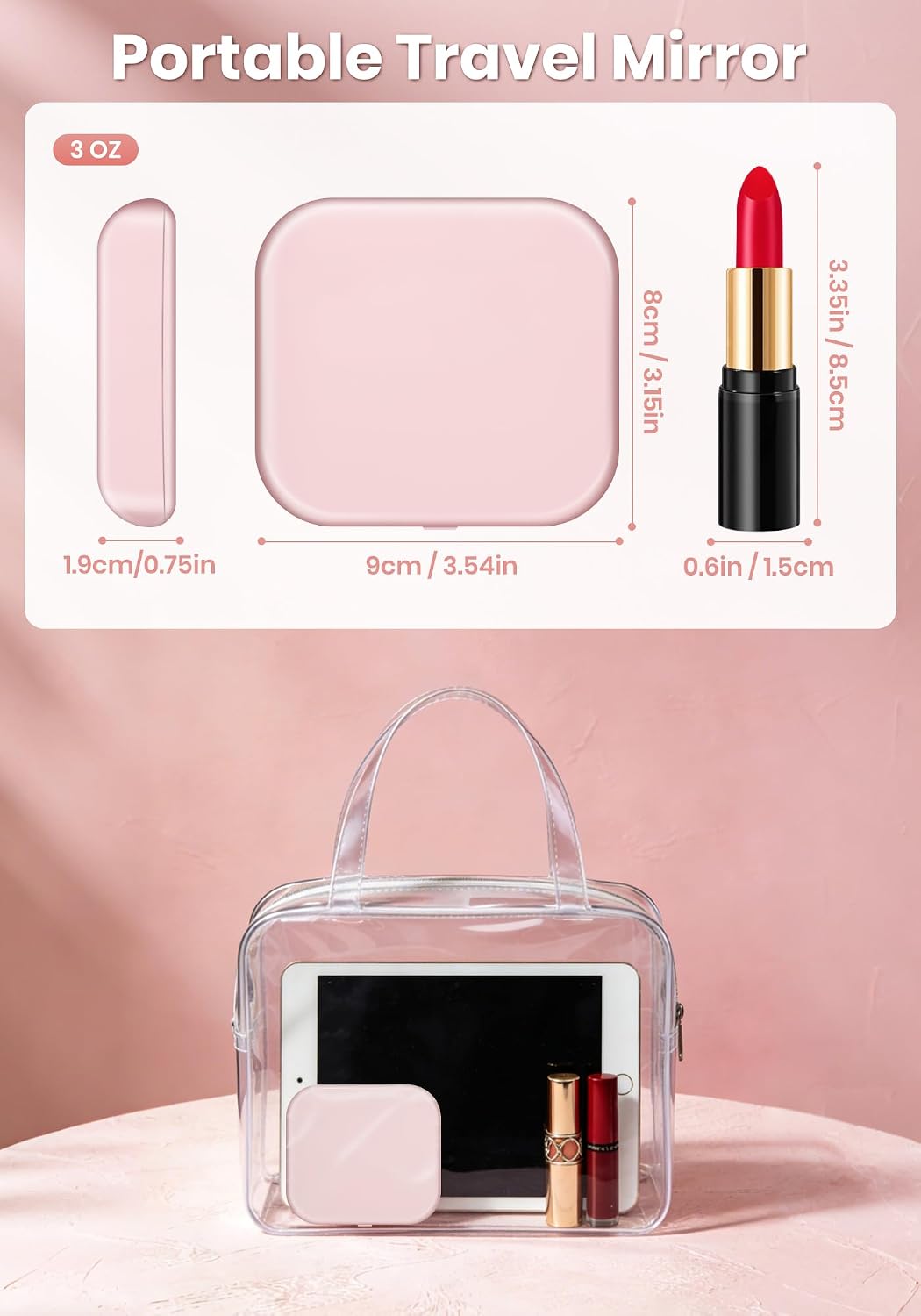 Magnifying Mirror with Light, Rechargeable Compact Makeup Mirror 40X Pink
