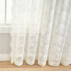 YJ YANJUN Vintage Lace Curtains Ivory Floral 105 inch Curtains 2 Panels - Image 4