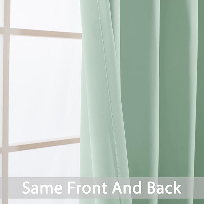 Yakamok Light Sage Green Blackout Curtains-Room Darkening Green Thermal - Image 3