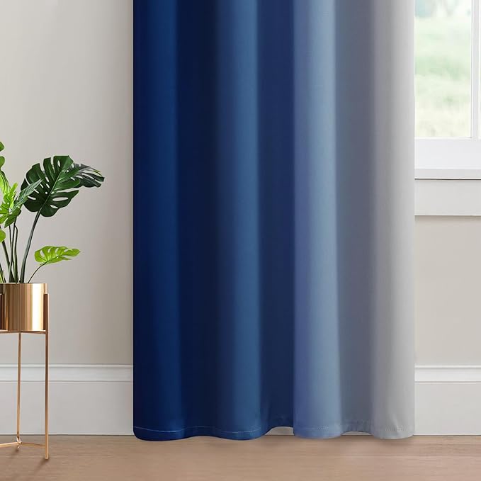 Yakamok Greyish White and Royal Blue Ombre Curtains, Light Blocking Curtains - Image 4