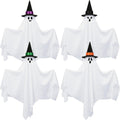 4 Pack Halloween Hanging Ghosts Decorations 31.5" Outdoor Cute Flying Ghost with Witch Hats White Ghosts Hanging Decoration for Halloween Party Holiday Front Yard Porch Patio Lawn Garden Tree Decor