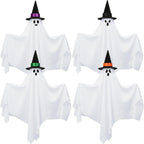 4 Pack Halloween Hanging Ghosts Decorations 31.5" Outdoor Cute Flying Ghost with Witch Hats White Ghosts Hanging Decoration for Halloween Party Holiday Front Yard Porch Patio Lawn Garden Tree Decor
