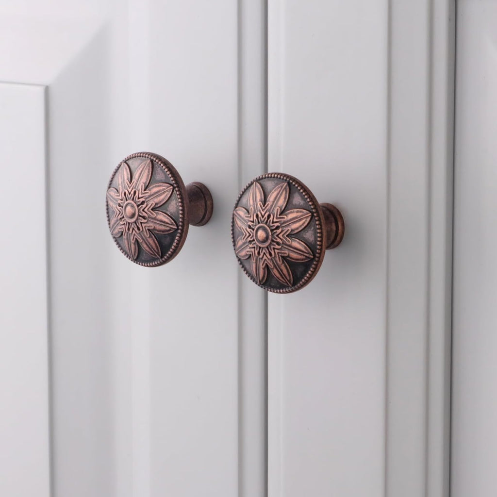 4 Pack Antique Copper Cabinet Knobs Vintage Drawer Knobs,1.4" Round Copper Kitchen Cabinet Knobs Handles for Cabinets and Drawers Vintage Dresser Knobs