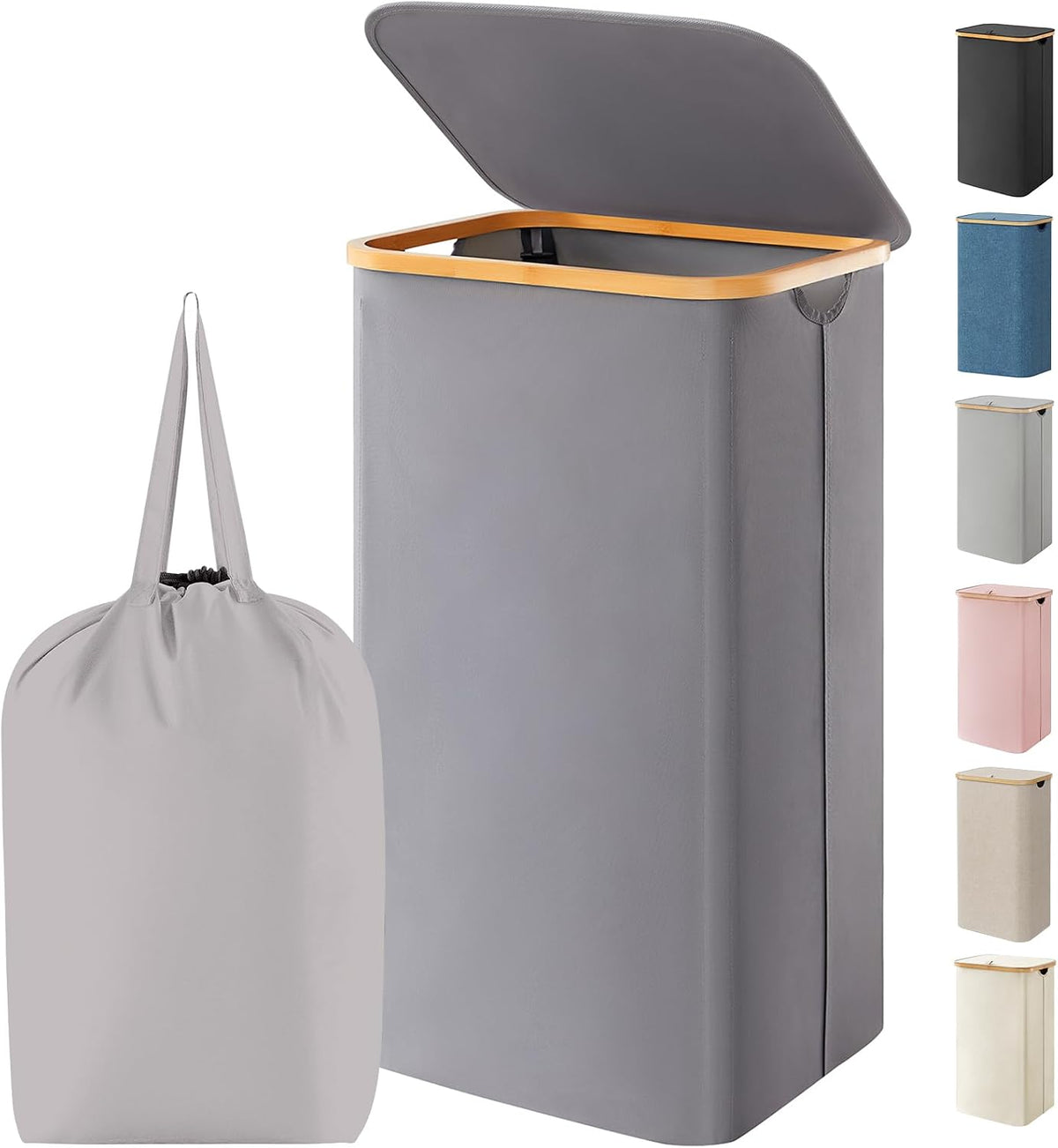Lifewit 105L Large Laundry Basket with Lid, Removable Bags, Gray