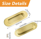 MOROBOR 4Pcs Stainless Steel Side Hole Flush Pull, Oval Bright Gold Embedded Sliding Door Handle Recessed Finger Pulls with Hidden Screws for Pocket Door Drawer Cupboard Wardrobe