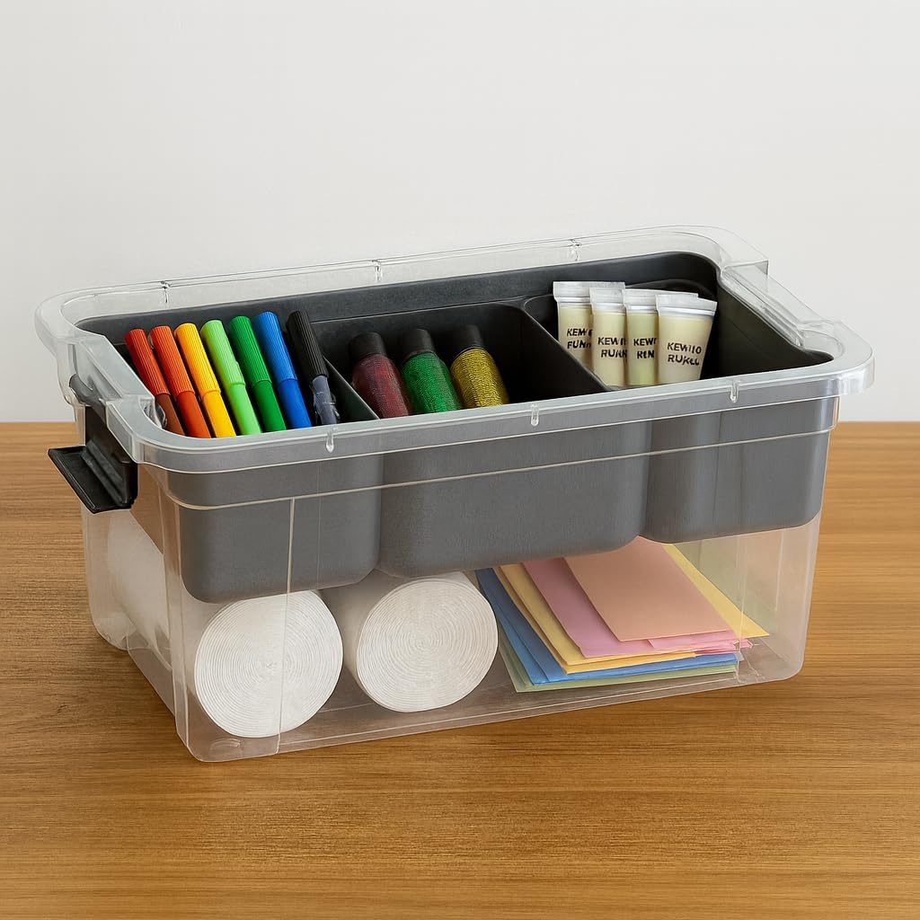 Superio Small Storage Container Organizing Bin with Removable Tray Plastic Tools, Sewing, Crafts Box, 3.5 Qt, 2 Pack