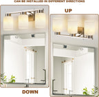 3-Light Bathroom Light Fixtures, Modern Vanity Lights, Brushed Nickel Metal Wall Lamp with White Marble Glass for Bathroom, Mirror, Living Room, Bedroom, Cabinet, Porch, Hallway, E26 Base