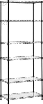 SONGMICS 3-Tier Storage Shelves, Adjustable Wire Shelving Unit, 8 Hooks