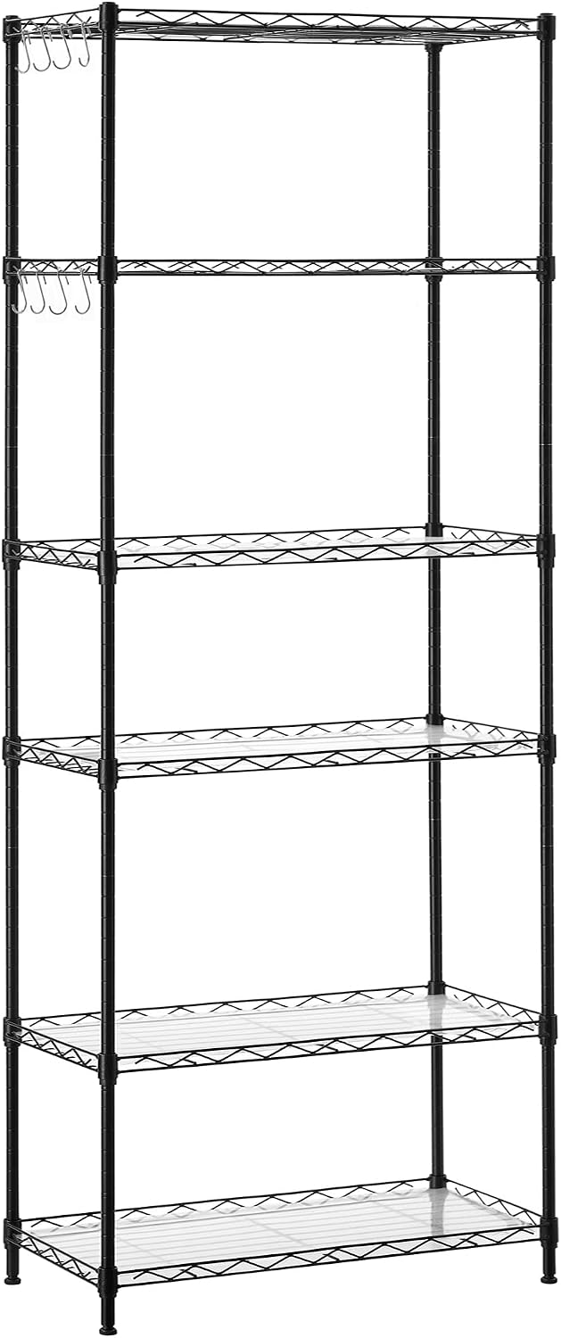 SONGMICS 3-Tier Storage Shelves, Adjustable Wire Shelving Unit, 8 Hooks