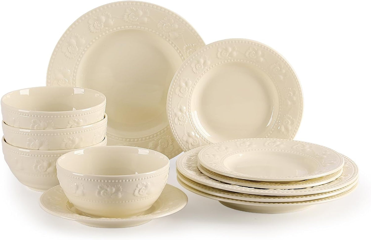 Sweejar Porcelain Dinnerware Se, Flower Plates and Bowls Set of 4
