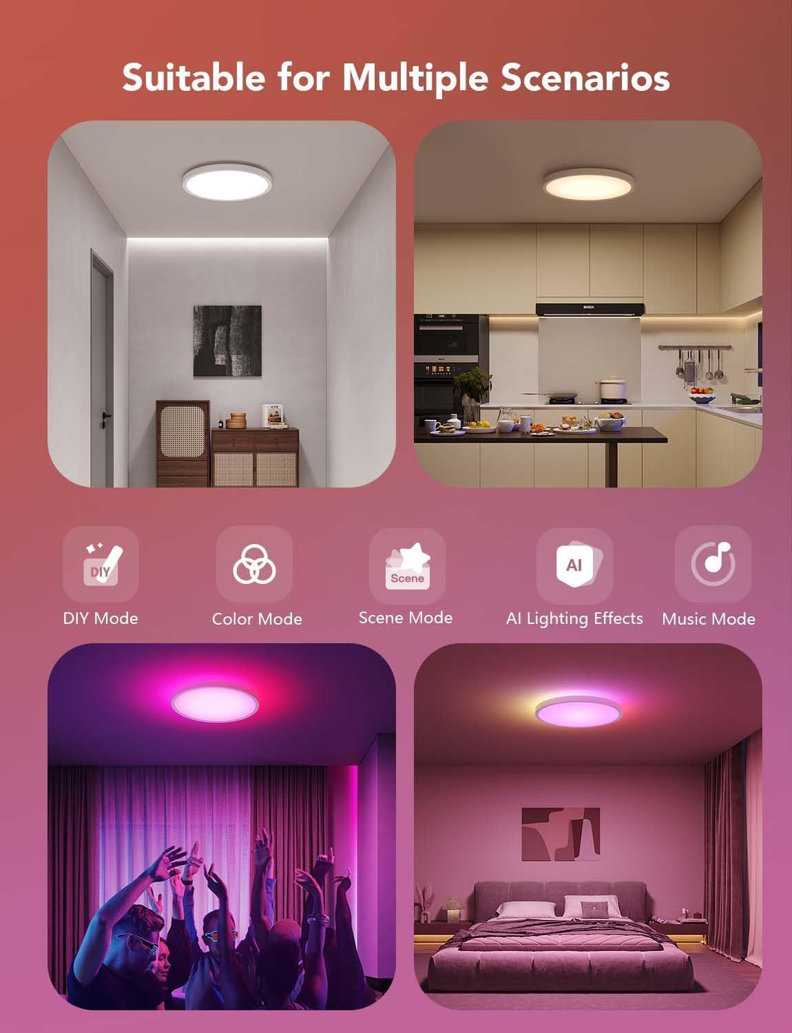 Govee Smart Ceiling Light, RGBIC 2400LM 2700K-6500K 12 Inch 1 Pack White