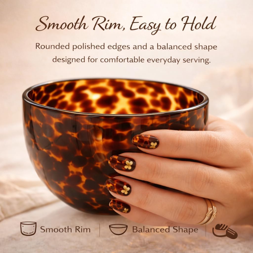 4PCS Tortoise Shell Glass Bowls - 12oz Amber Small Serving Bowl