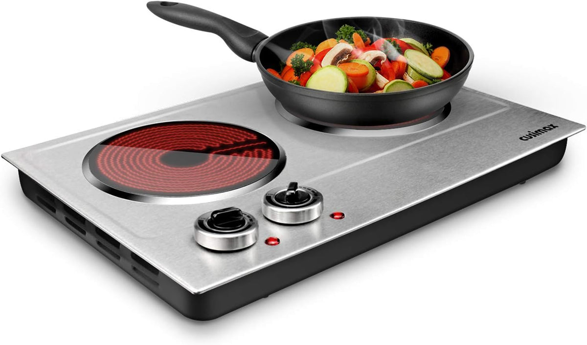 CUSIMAX 1800W Ceramic Electric Hot Plate for Cooking, Double Burner, Silver