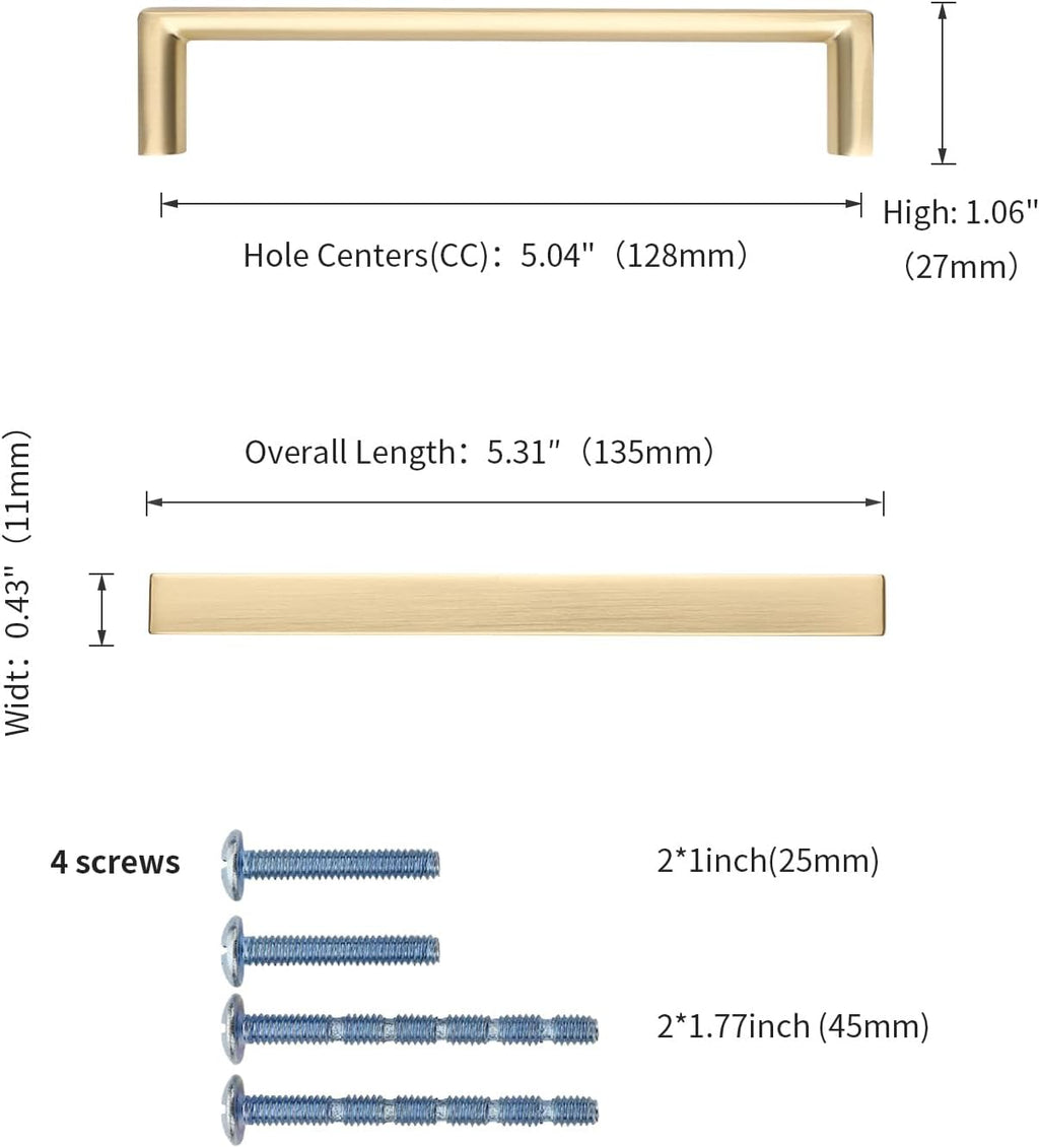 10 Pack 5 Inch Brushed Gold Cabinet Pulls, Kitchen Hardware