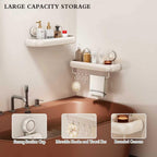 Shower Caddy Suction Cup, 2 Pack No Drilling Corner Shower Shelves, Rust Proof Bathroom Storage Organizer, Shower Corner Caddy with Removable Hooks and Towel Bar, Square, Cream