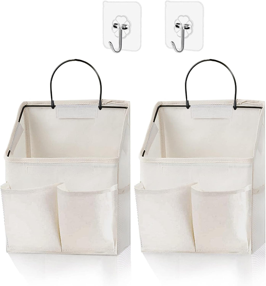 2 Pack Wall Hanging Storage Bag,Wall Hanging Organizer with Pockets, Hanging storage basket for Dormitory Bathroom Bedroom (Grey-upgraded)