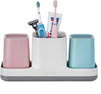 Toothbrush Holder for Bathroom, Kids Toothbrush Holder with Cups, Electric Toothbrush Holder for Bathroom Decor, Kids Bathroom Accessories Set with Toothpaste Holder, Pink & Blue