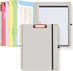 HAUTOCO Clipboard Folio with Refillable Notepad for Letter Size (11" x 8.5"), 5 Dividers with 10 Pockets, Elastic Pen Holder and File Folder Labels, Spiral Nurse Clipboard Artboard(Pink Marble)