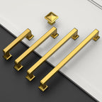 Amerdeco 10 Pack Heavy Duty Solid Zinc Alloy Vibrant Brushed Moderne Brass Cabinet Pulls 5" Hole Centers(128mm) Polished Brass Handles Suitable for Kitchen, Bathroom Drawers and Furniture Handles 3818