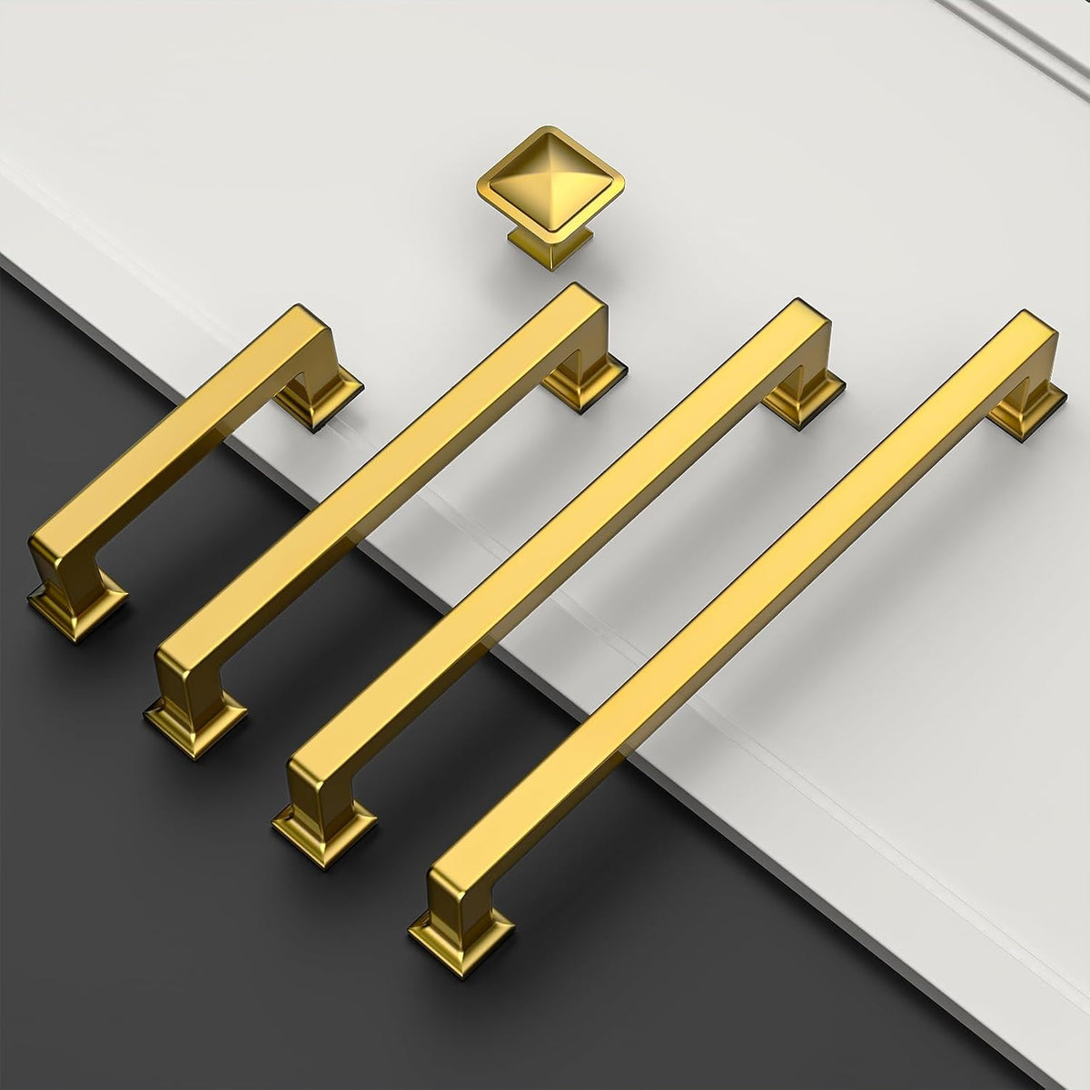 Amerdeco 10 Pack Heavy Duty Solid Zinc Alloy Vibrant Brushed Moderne Brass Cabinet Pulls 5" Hole Centers(128mm) Polished Brass Handles Suitable for Kitchen, Bathroom Drawers and Furniture Handles 3818